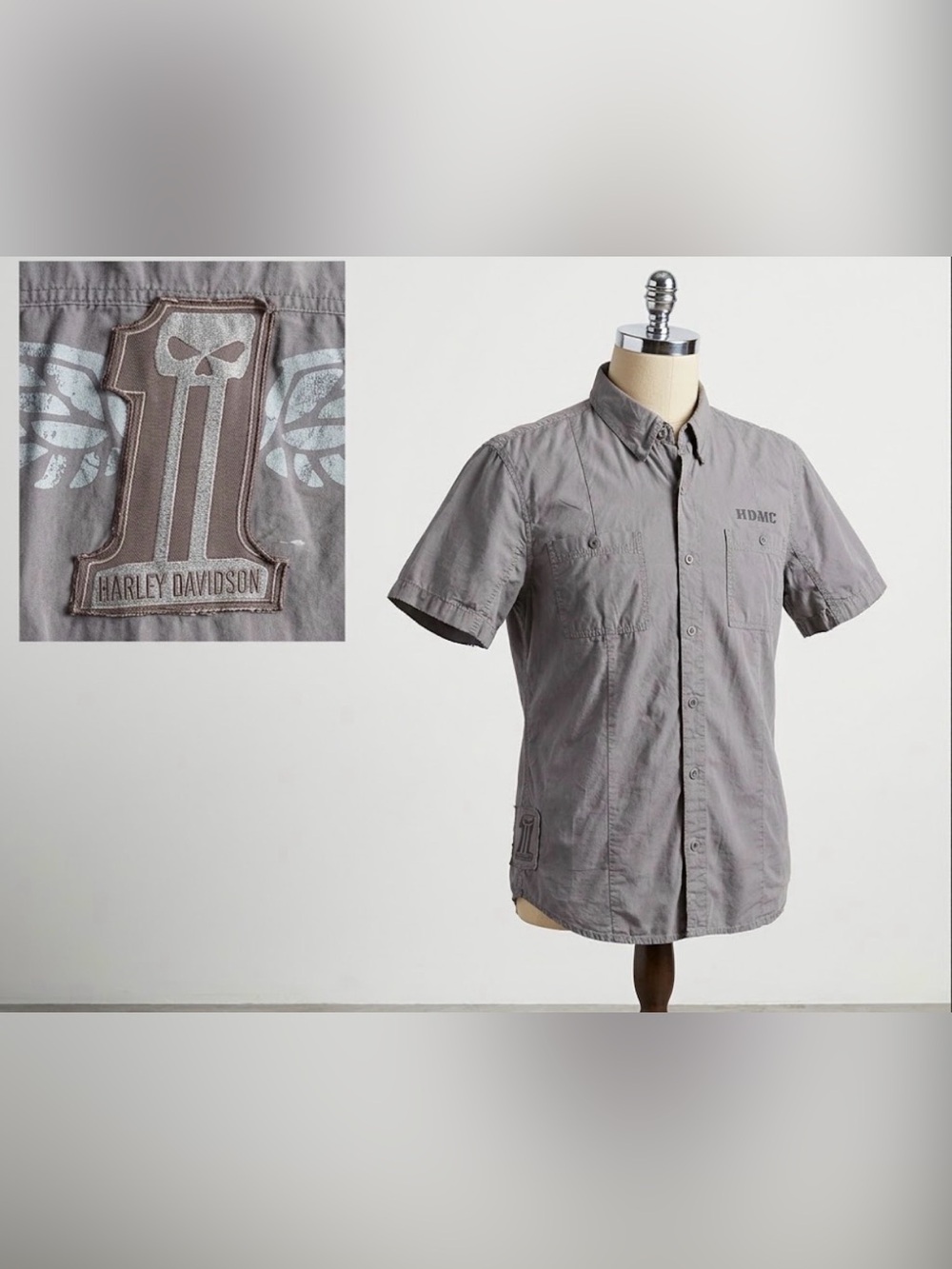 Harley Davidson Short Sleeve Button Up Biker Shirt Men L Wings HD Motorcycle